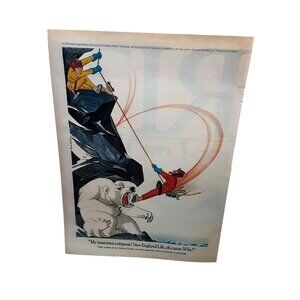 1976 New England Life Insurance Polar Bear Vintage Print Ad Art Illustration